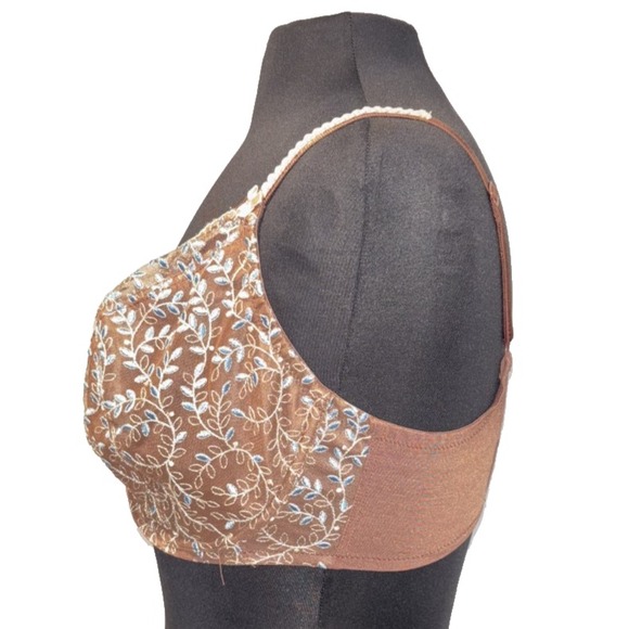 Lunaire Semi Sheer Unlined Bra Size‎ 40DD Brown Blue Embroidered Underwire - Picture 5 of 9